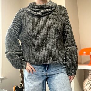 Cozy Chunky Cowl Neck Sweater - Charcoal